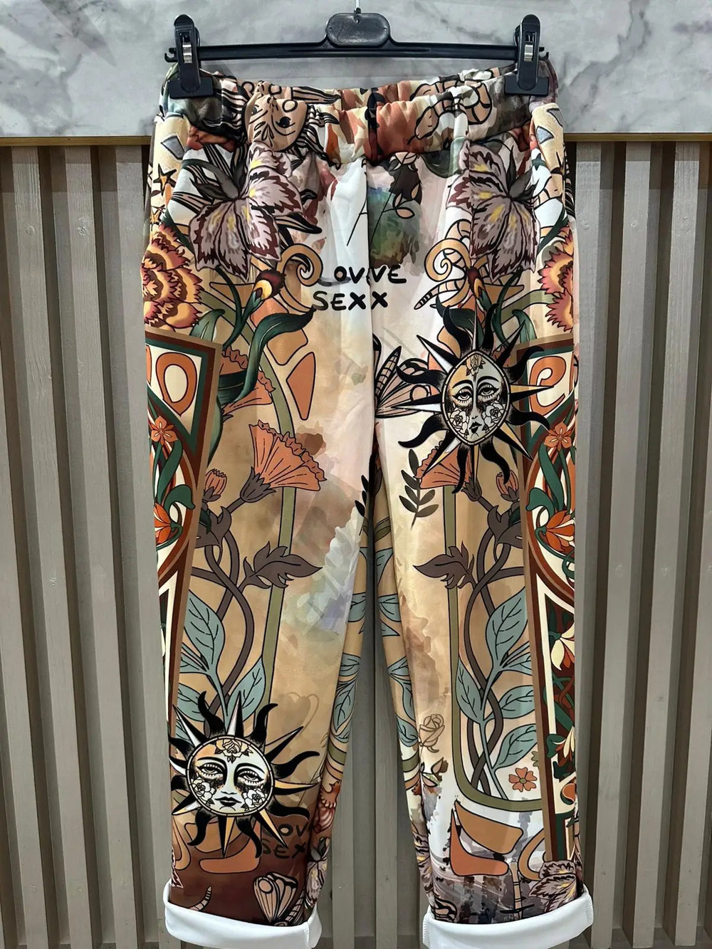 L534 Loowie Art Nouveau Sun & Floral Sweatpants One Size - Picture 2 of 2